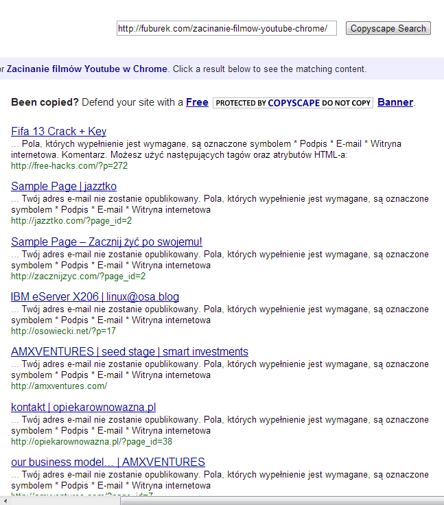 copyscape drobiazgowo sprawdza każdy wspólny element stron