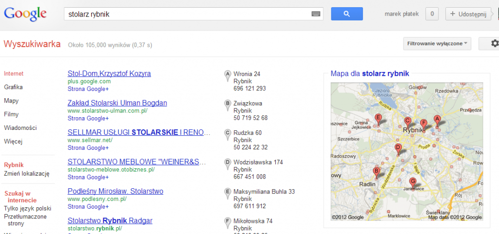 Google Plus i Google Lokalnie w wynikach lokalnych