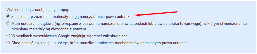 Usuwanie treści z Google krok 3 prawa autorskie